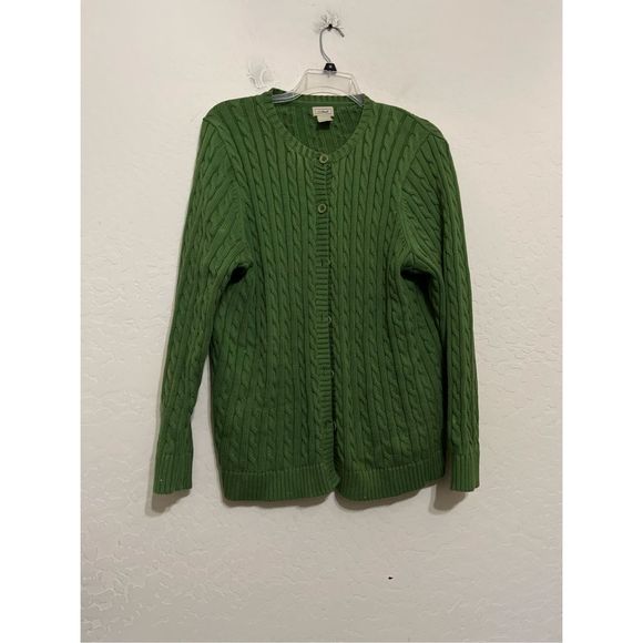 L.L. Bean Sweaters Ll Bean Womens Green Cable Knit Cardigan Sweater Size 2x Coastal